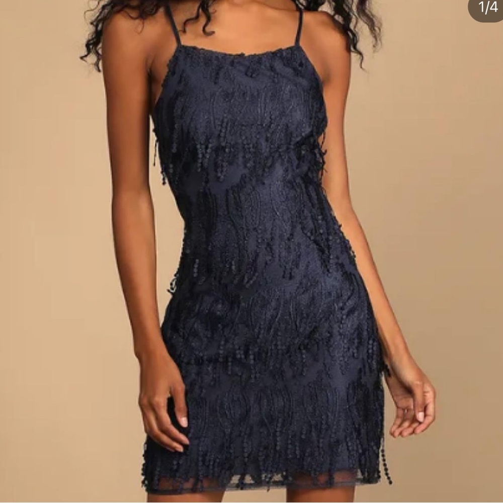 Lulus navy fringe dress never worn with tags